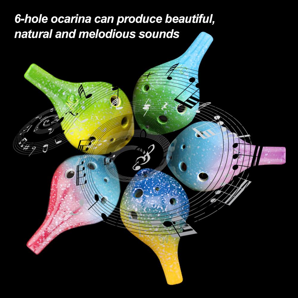 6 Löcher Keramik Ocarina Alto C Einfaches Musikinstrument im Sternenstil mit Lanyard Musikpartitur für