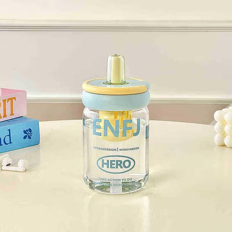 

OLOEY Cute High Borosilicate Glass Water Bottle with Straw