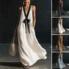 Women Color Block Deep V Neck Maxi Dress Sleeveless Flowy Loose Long Tank Dress Summer Beach Vacation Sundress with Pockets