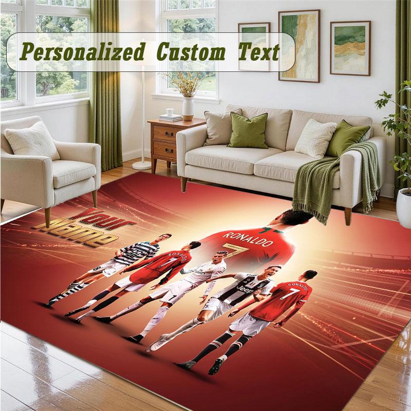 Crystal Velvet Square Rug Custom NameCristiano Ronaldo Pattern Non Slip Home Floor Decor Rug