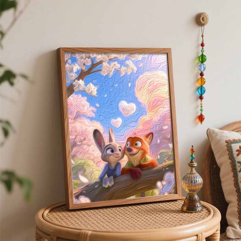 Disney Spring Blossom Rabbit and Fox Painting by Numbers Hand Filled Drawing Art Kit Home Decor