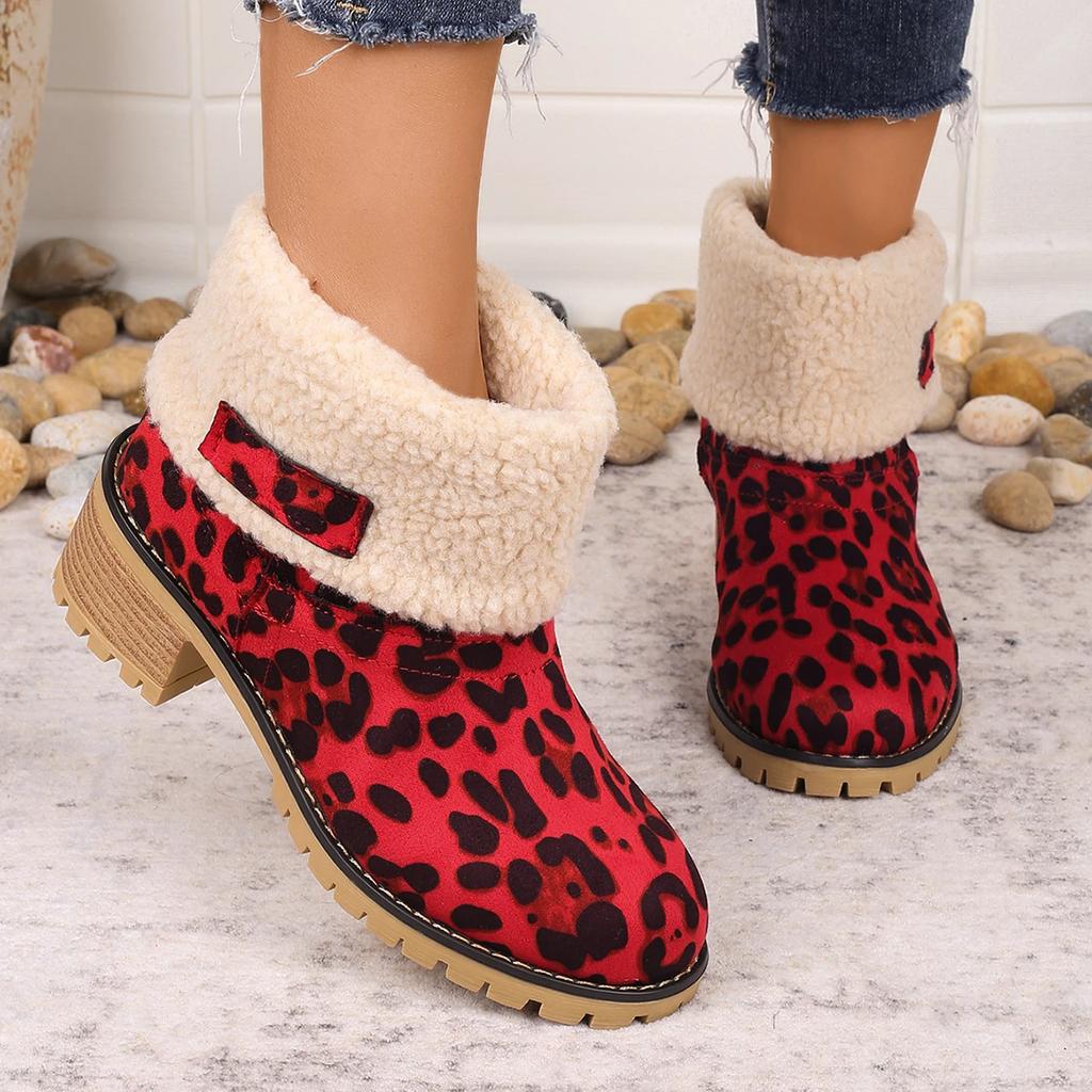 Fashion Winter New Mid-heel Leopard Print Short Plush Snow Boots Fashion Round Head Design Comfortable Women Boots Size 36-42