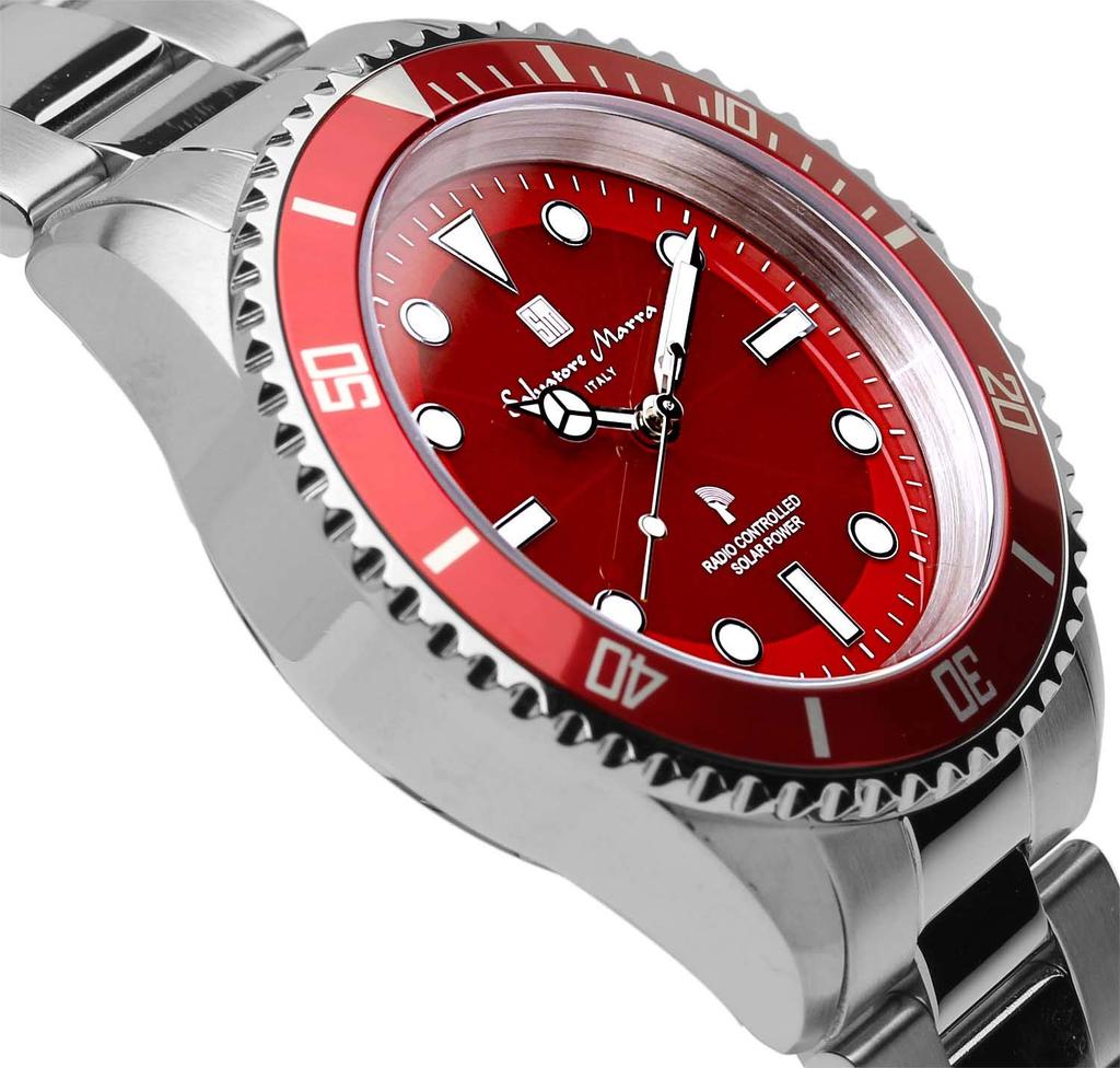 Radio Reverse Rotation Prevention Water Resistant To 10 Silver X Red [Salvatore Mara] Watch, Solar, Bezel, ATM, Men's, SM22110-SSRD