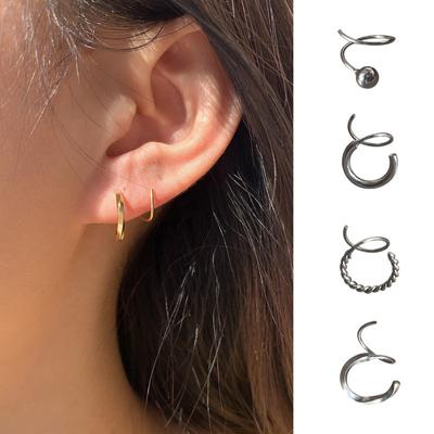Orecchini a perno placcati in argento S925 freddi vintage nuova moda orecchini da uomo design semplice perla rotonda torsione geometrica spirale doppio orecchino