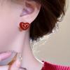 Drip Glaze Asymmetric Peach Heart Earrings Women's Light Luxury Senior Sense Fashion Design Versatile Everyday Ear Jewelry