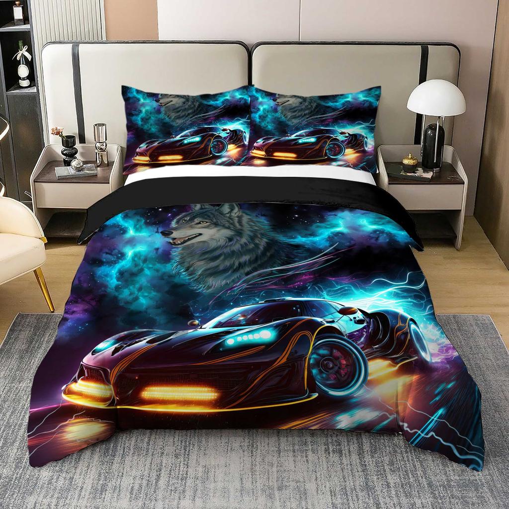 Hot-Selling Wolf Cartoon Three-Piece Home Textile Bedding 3D Digital Printing Quilt Cover Customization