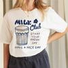 Casual Clothing Milk Club Cartoon Pattern T-Shirt Street Travel Top Fashion Summer Women's Short Sleeve Basic Women's T-Shirt