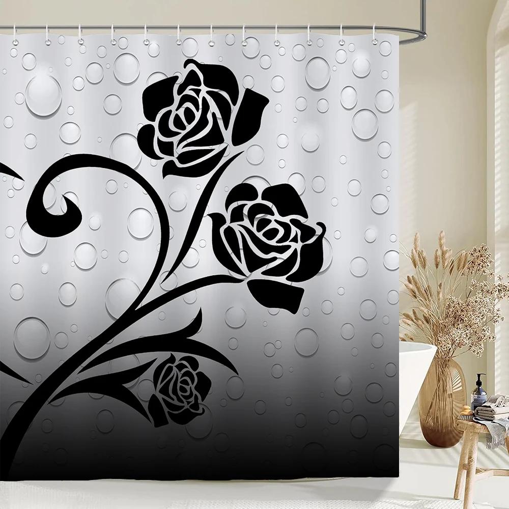 Jy01Pink Roses Flowers And Butterflies Shower Curtain Print Modern Nordic Minimalist Polyster Home Decor Bathroom Curtain With@1