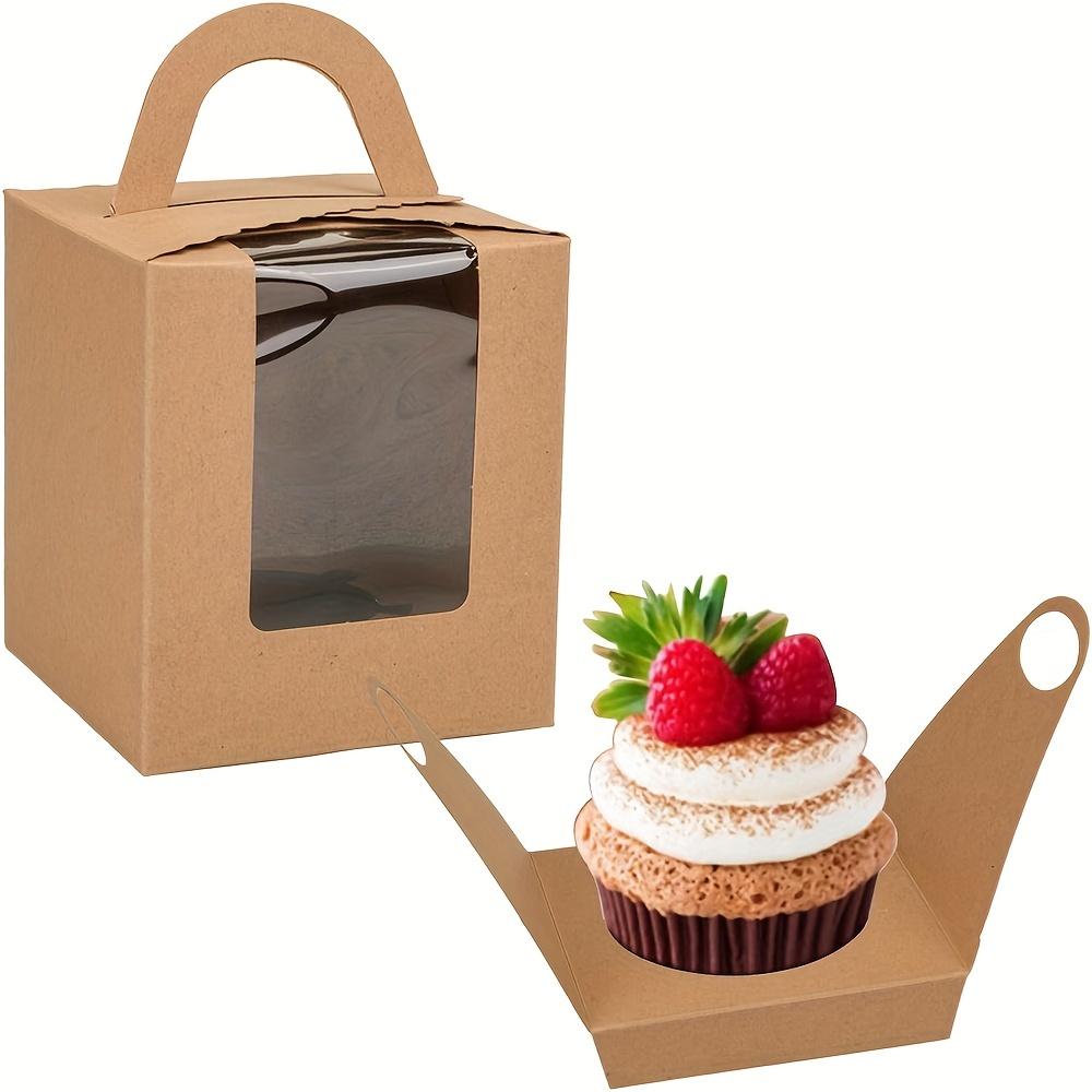 Caixa para cupcakes com 50 peças, recipiente individual para cupcakes em papel kraft marrom com janela e alças, caixa de embrulho para muffins em massa para padaria