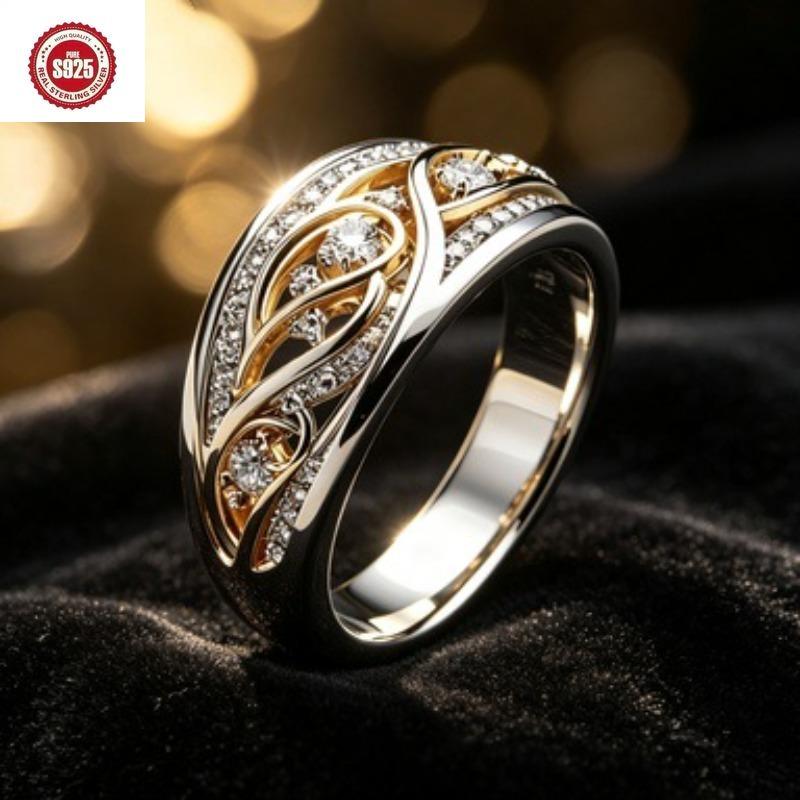 925Silver-plated Double Gold Ring, European and American Style, Eternal Family Colorful Gemstone, Easy To Match and Versatile, High-end and Exquisite