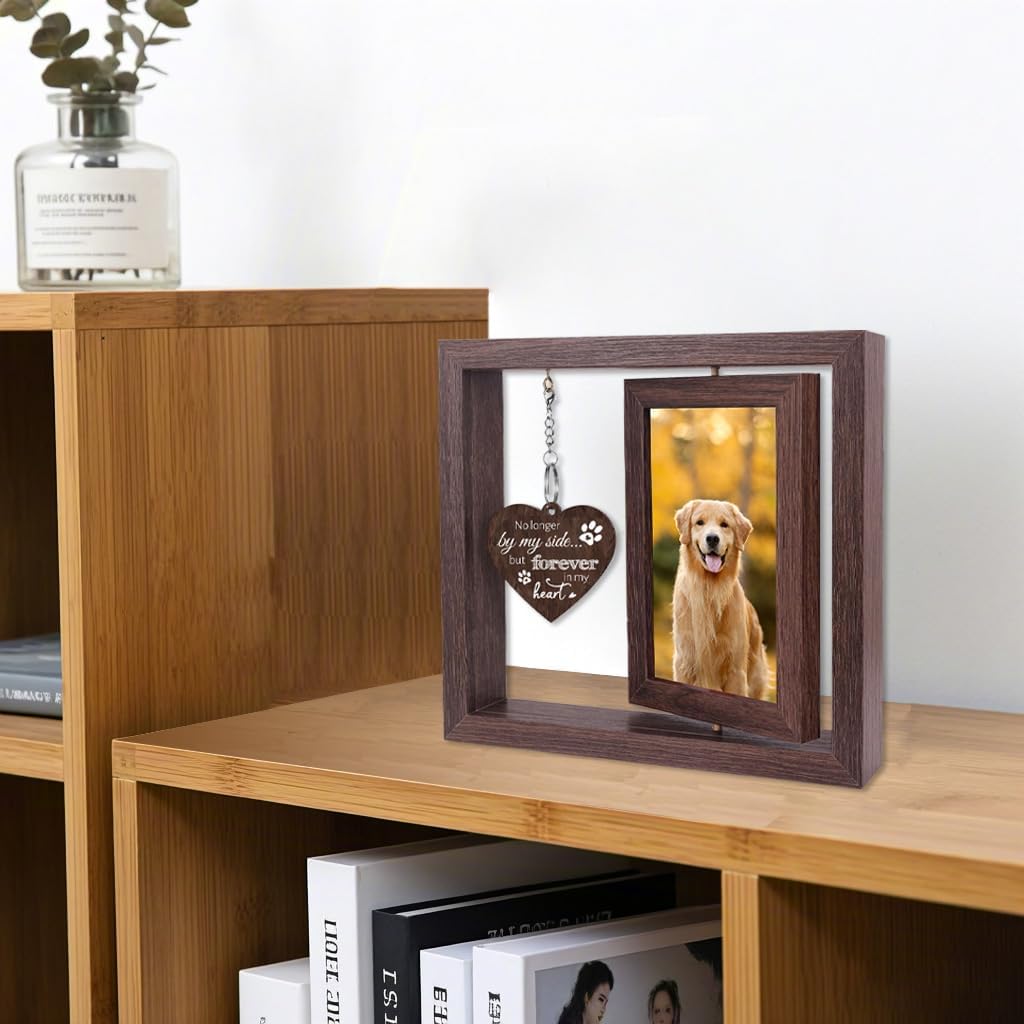 Dog Memorial Gifts for Loss of Dog,Rotating Wooden Picture Frame for 4x6 Photo,Loss Sympathy Gift,Cat Pet Bereavement Remembrance Picture Frame