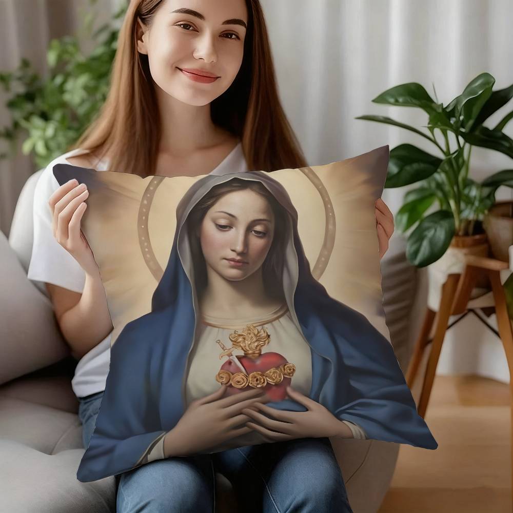 Retro V-Virgin Mary Pillow Case Plush Fabric Soft Pillowcase Double Sided Print Cushion Cover Household Gifts