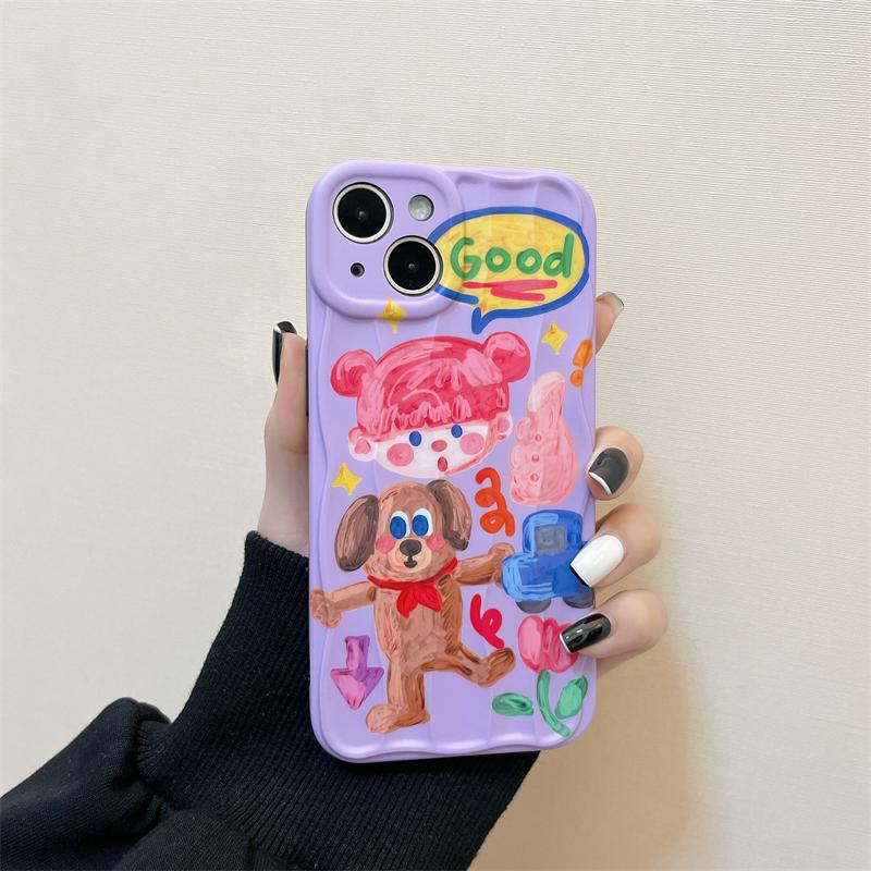 Funny Girl Cute Dog Bear Wave Line Case For Iphone 14 Pro Max 13 11 12 14 Plus Soft Shockproof Phone Cover Shell Capa