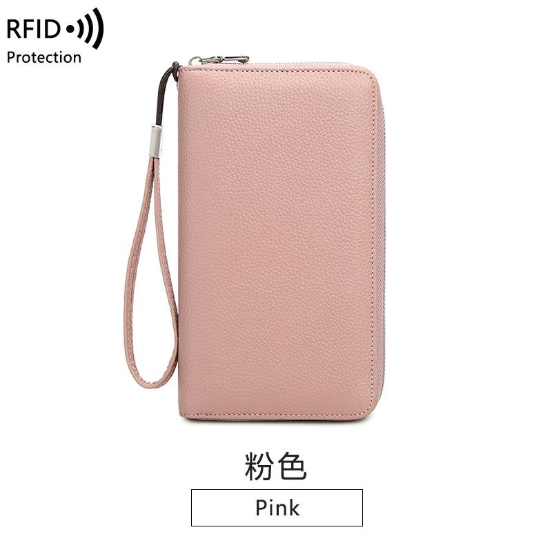 Japansk damplånbok första lagret kohud lång stor kapacitet kortfack flerkortplats stöldskydd borste dragkedja kuvertväska