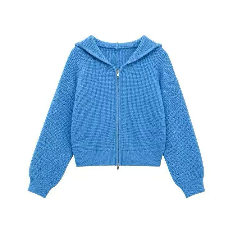 Petite Women's Korean Style Waffle Knit Zip-Up Hoodie Cardigan