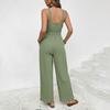 Jumpsuit for Womens Sleeveless Square Neck Belted Wide Leg Jumper Casual One Piece Vacation Outfit