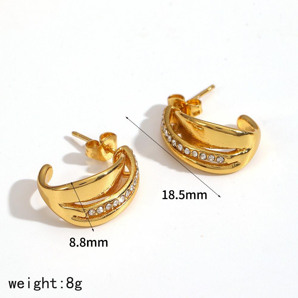 Geometric Stainless Steel Hoop Earrings For Women With Cz Stones Fashion Jewelry