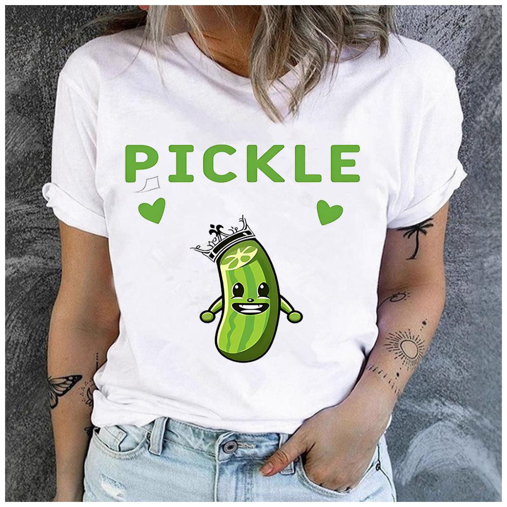 Unisex Polyester Summer Top with Funny Acid Cucumber Print Loose Round Neck Short Sleeve Fashion for Astrology Lovers