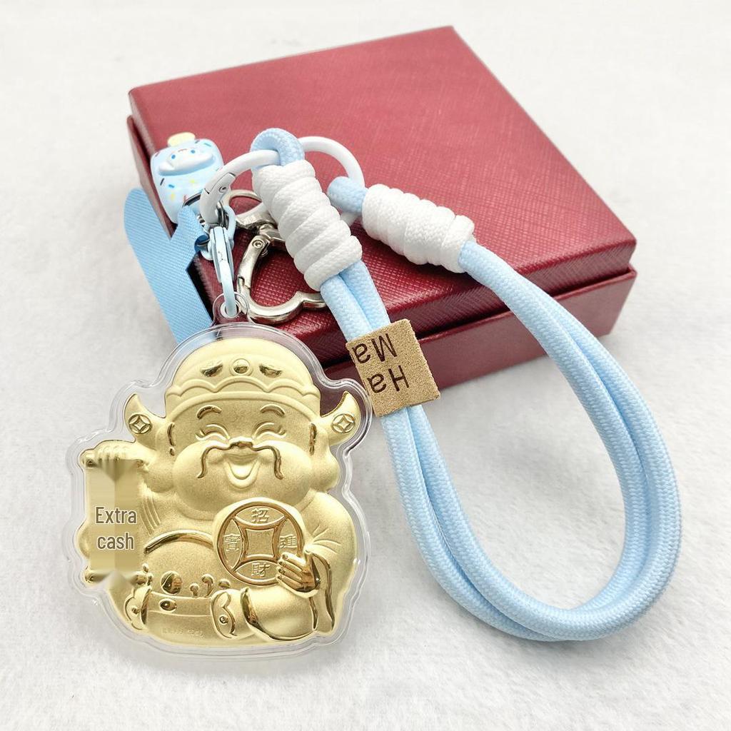 999 Pure Gold God of Wealth Pendant: Versatile Ornament for Phone, Keychain, Car, or Bag