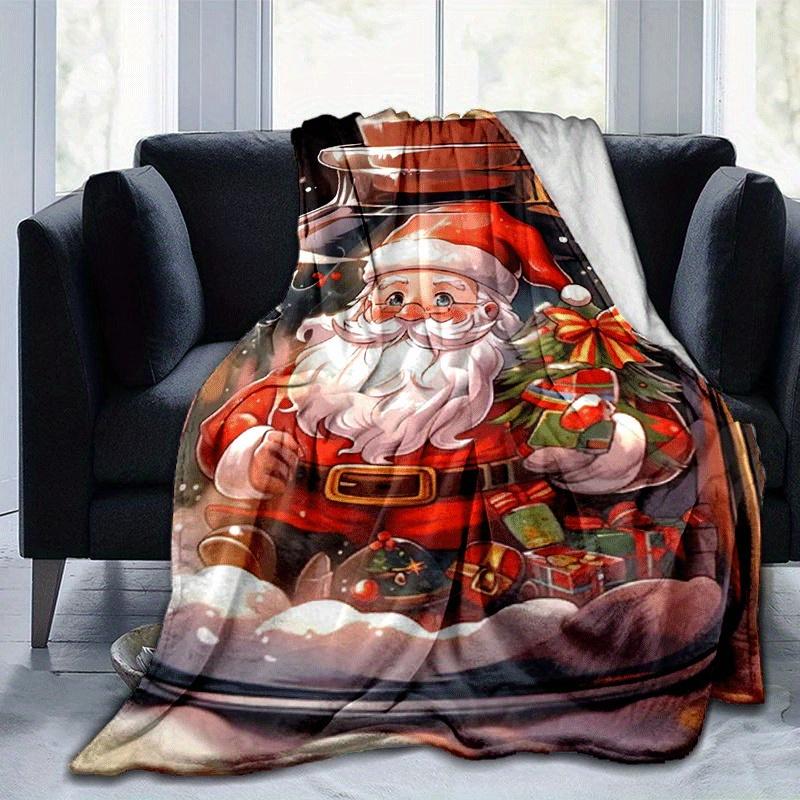 1 ks lehká flanelová deka s potiskem Santa Clause, pohodlná a hřejivá deka, pro kempování, pohovku, postel, gauč, kancelář, dárkové deky ve všech