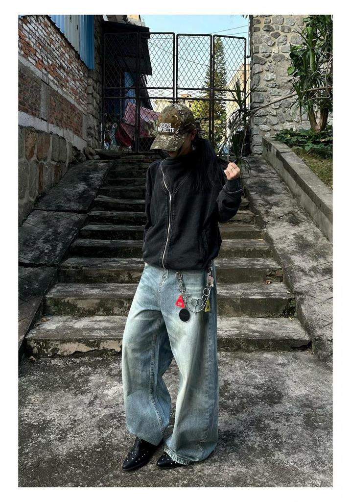 Unisex Retro Washed Black Hoodie: New Autumn Design, Loose Fit, Versatile Cardigan Outerwear.