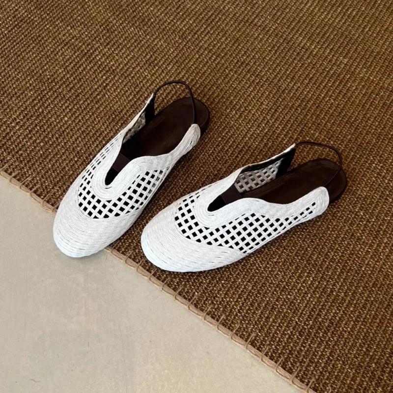 Fashion 2025 Summer Woven Baotou Elasticated Back Cutout Flat Sandals for Women Breathable