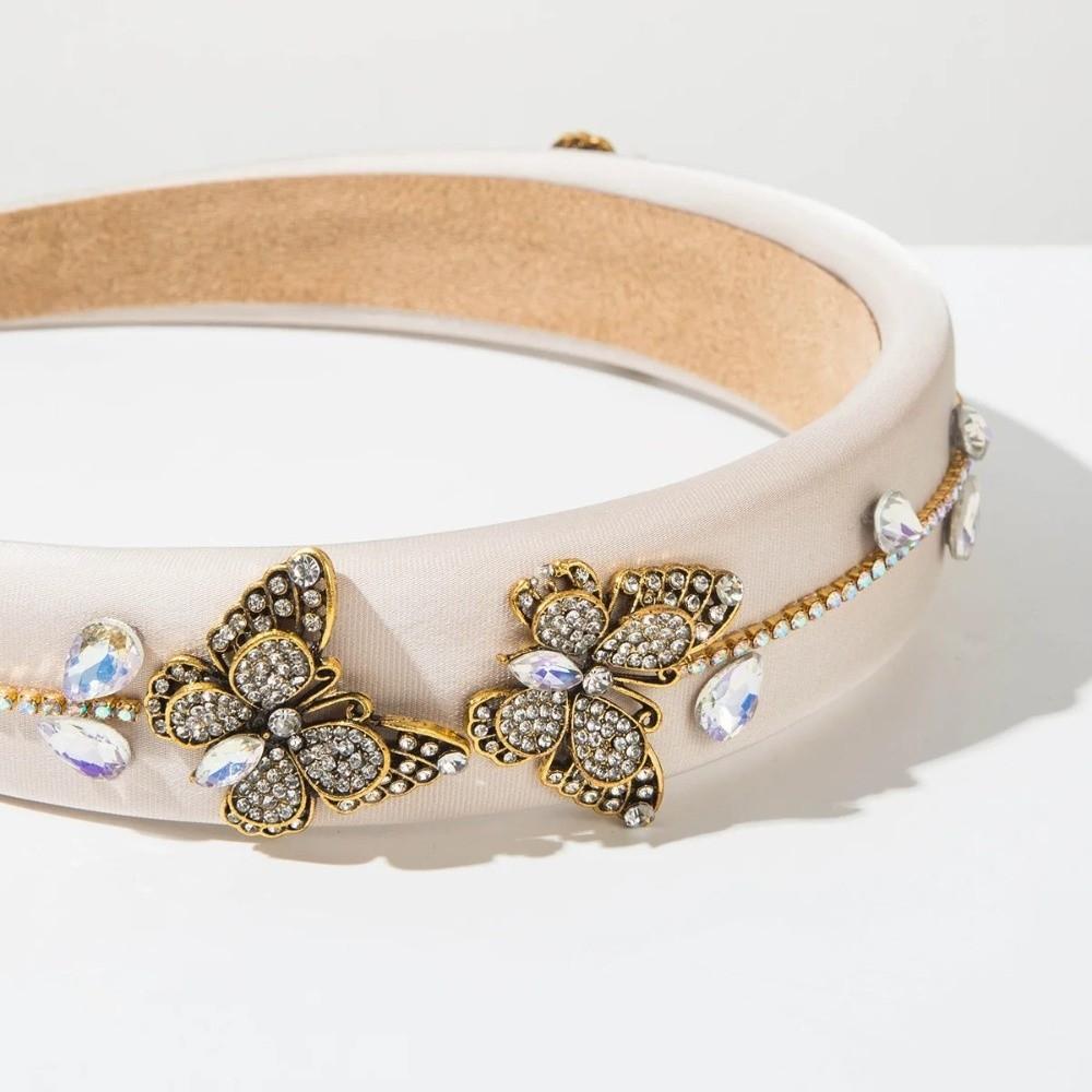 New Butterfly Rhinestone Baroque Headband Shiny Crystal Beads Court Style Hair Hoop Full Diamond Wide Hairbands Lady Headwear
