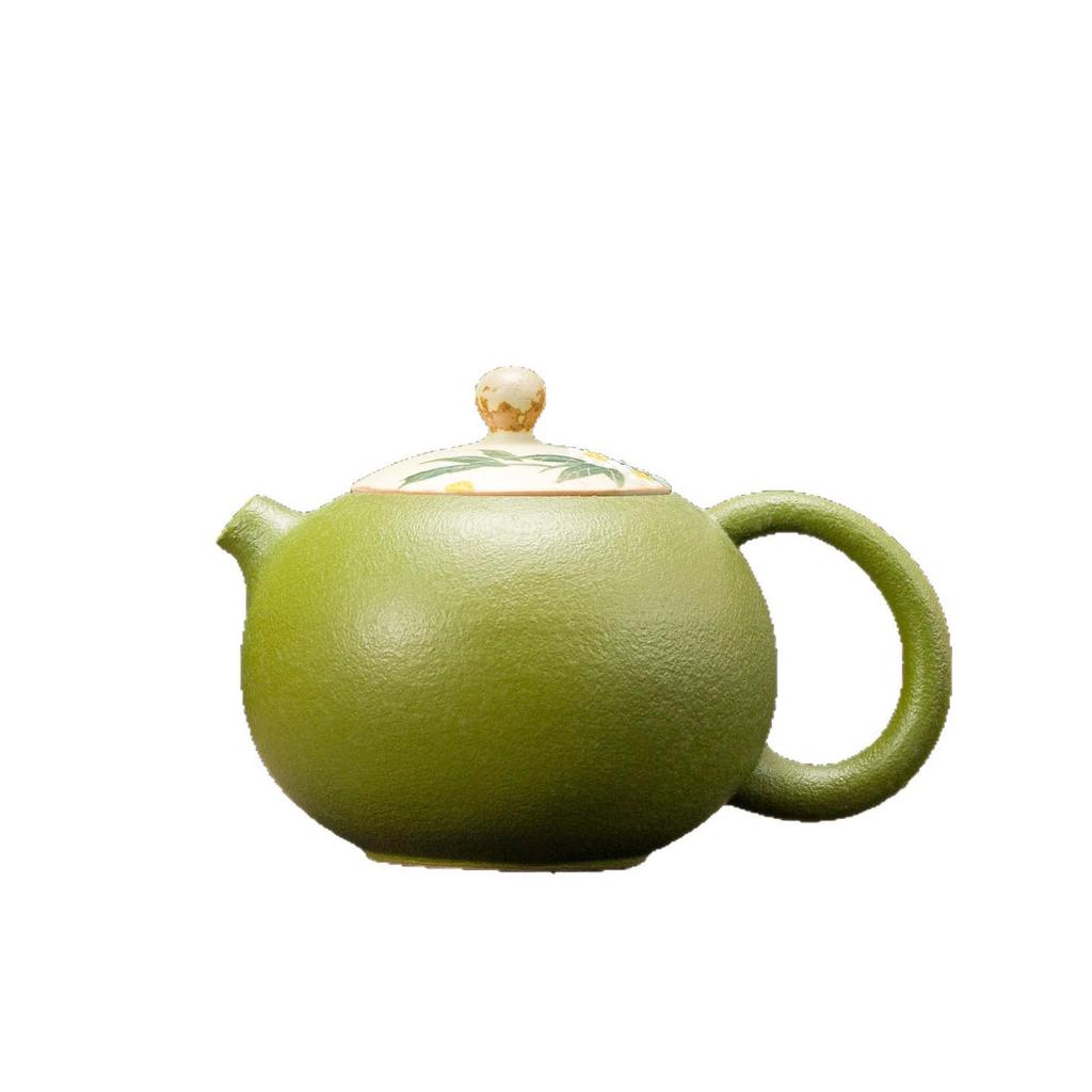 Hand-painted Little Green Mandarin Daisy Xishi Ceramic Teapot – Perfect for Gongfu & Household Tea Brewing.