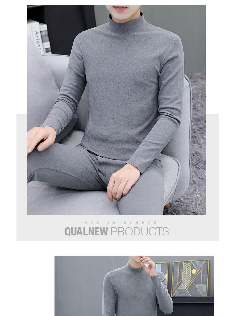Men's Reversible Thermal Underwear Set with Half-High Collar and Seamless Velvet Fabric for Fall/Winter