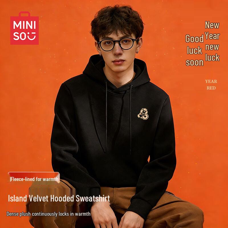 MINISO Men s Hooded Fleece Pullover Sweatshirt L