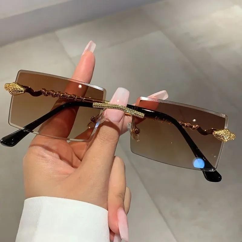 Men Women Rectangular Sunglasses Classic Sqaure Travel Fashion Glasses Luxury Brand Design Rimless Outdoor Eyewear Goggle