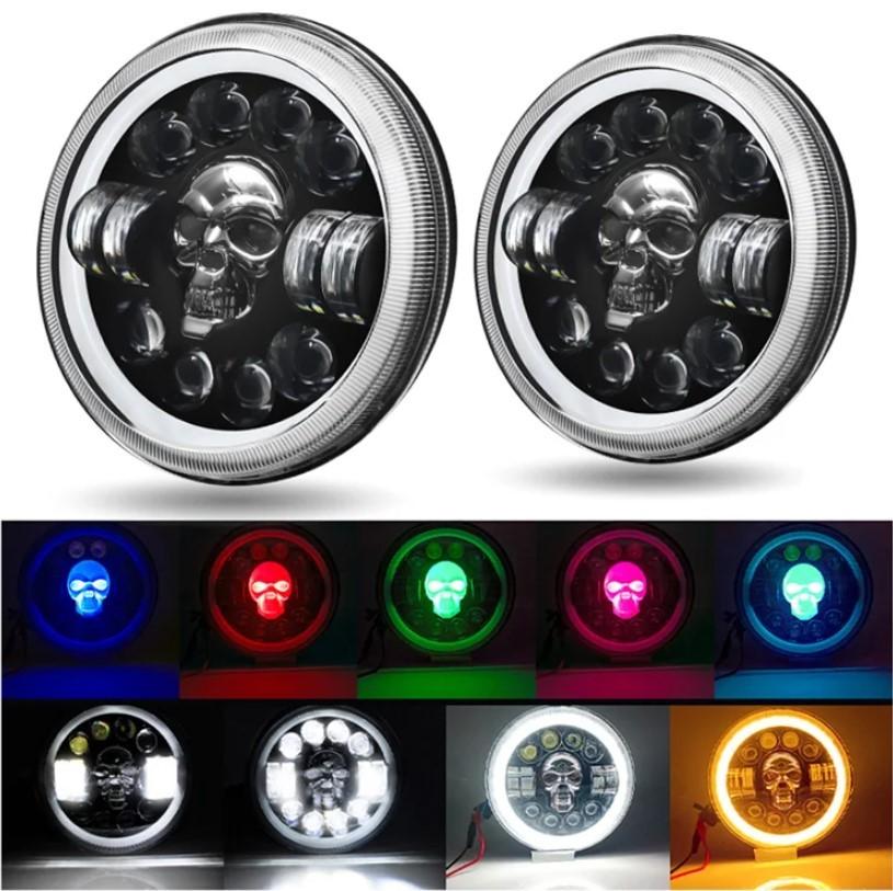 1pc Front Lamp 7" Full LED Skull, 12V Off-Road