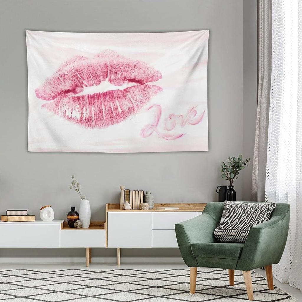 Smacget Pink Lips Tapestry for Teen Girl Women Bedroom Small Sexy Kissing Lover Lipstick Marks Tapestry Coquette Valentine Red Lips Decor Aesthetic