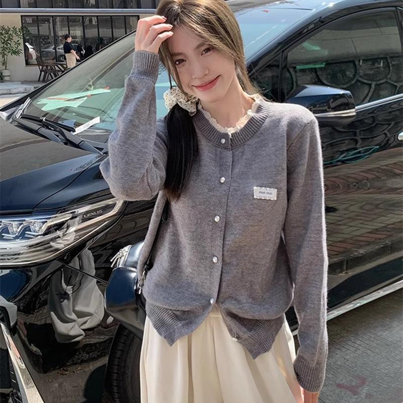 Fashion Sweater Jacket Women's Loose 2025 Spring Autumn Women's Clothing Top Lace Lace Crew Neck Knitted Cardigan Women Sweaters