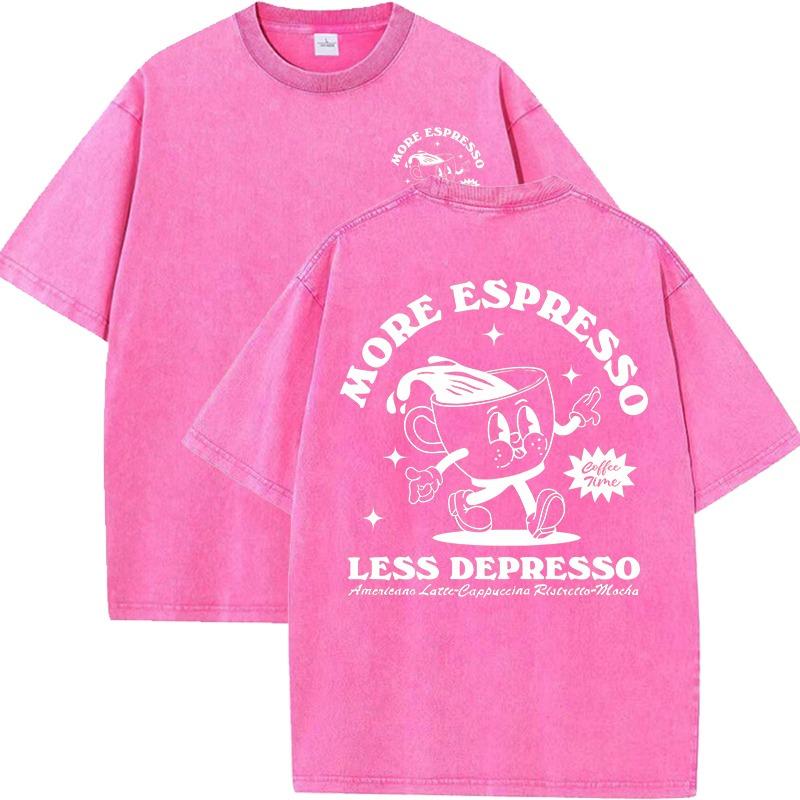 More Espresso Less Depresso Letter Cup Drink Print Washed Womens Tee Shirt Cotton T-Shirts New Breathable Clothes All-Match  Top