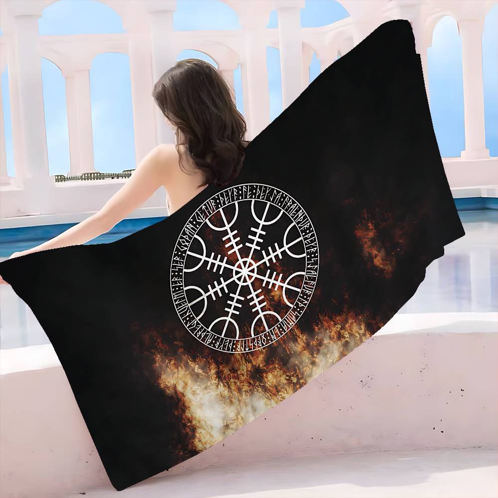 V-Viking Logo V-Vegvisir Asciugamano da Spiaggia Stampato in Microfibra di Lusso Arrampicata su Montagna Yoga Spiaggia Nuoto Corsa Asciugamano Assorbente