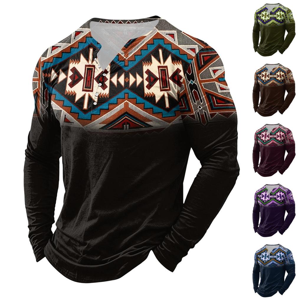 Men's Casual Vintage Boho Long Sleeve Shirt for Everyday Wear