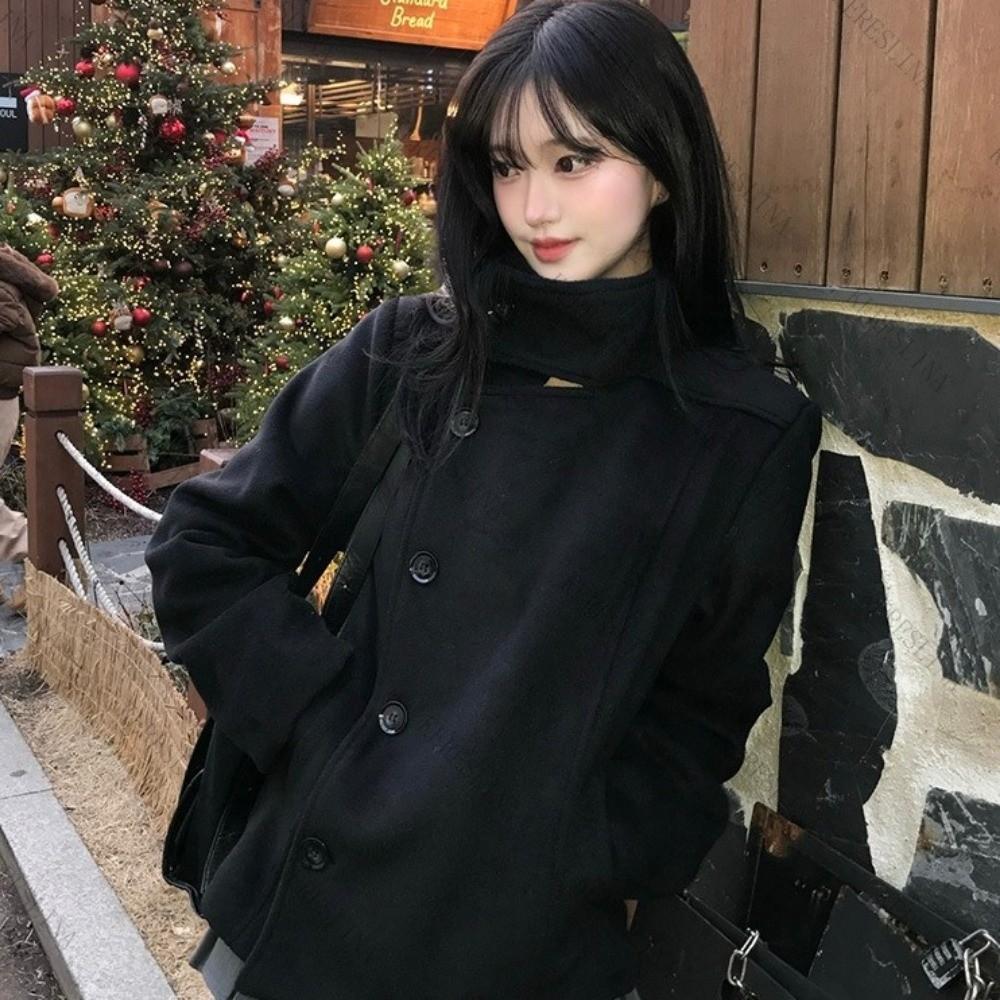 Stehkragen Dicker Mantel Einfarbiger Übermantel Mode Lässige Jacken Street Style