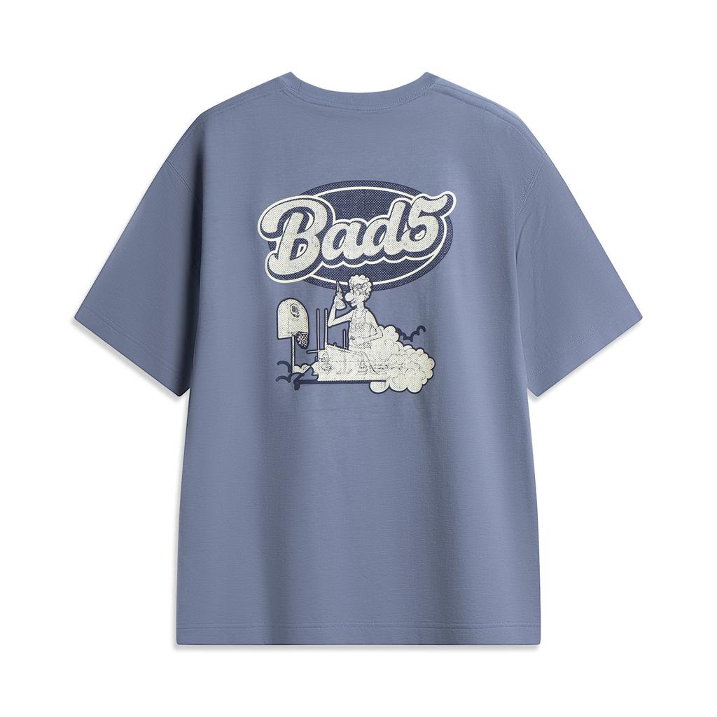 Li Ning Basketball Series Letter Sports Casual Simple Round Neck Pullover Loose Short Sleeve T-Shirt Men Tops Breeze-Blue AHSV225-8