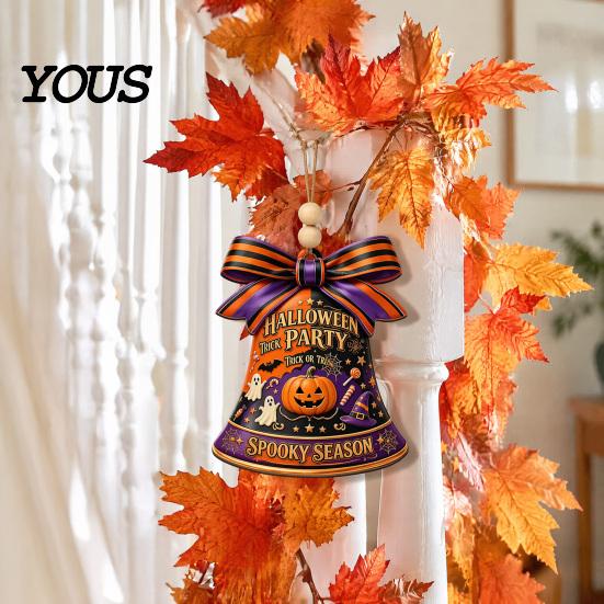 Easy Installation Decor Halloween USA Liberty Bell Ornament, 2D Acrylic Spooky Pumpkin Ornament Ghost Hanging Decoration for Wall Door Home