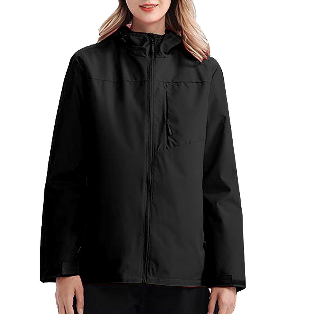 Women Solid Stripe Rain Jacket Outdoor Plus Waterproof Hooded Raincoat Windproof