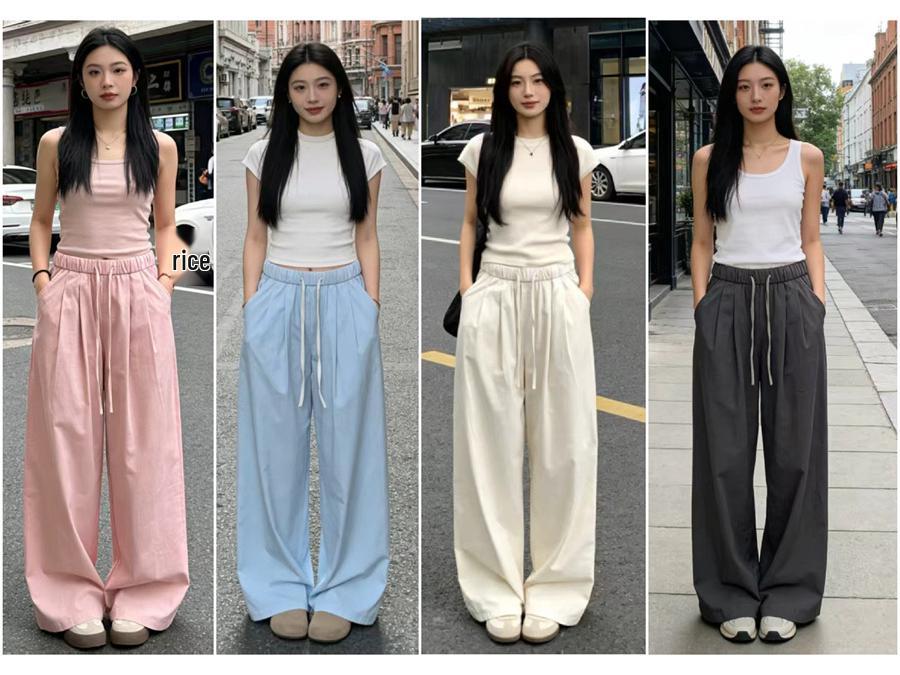 Women's Summer Yamo Wide-Leg White Pants: Casual, Loose-Fit, Milk Puff Texture