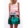 European Station European and American New Retro Digital Printing Round Neck Hot-selling Off-the-shoulder Medium and Long Vest Dress