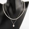 Pearl Necklace Thin Chain Layered Freshwater Square Charm