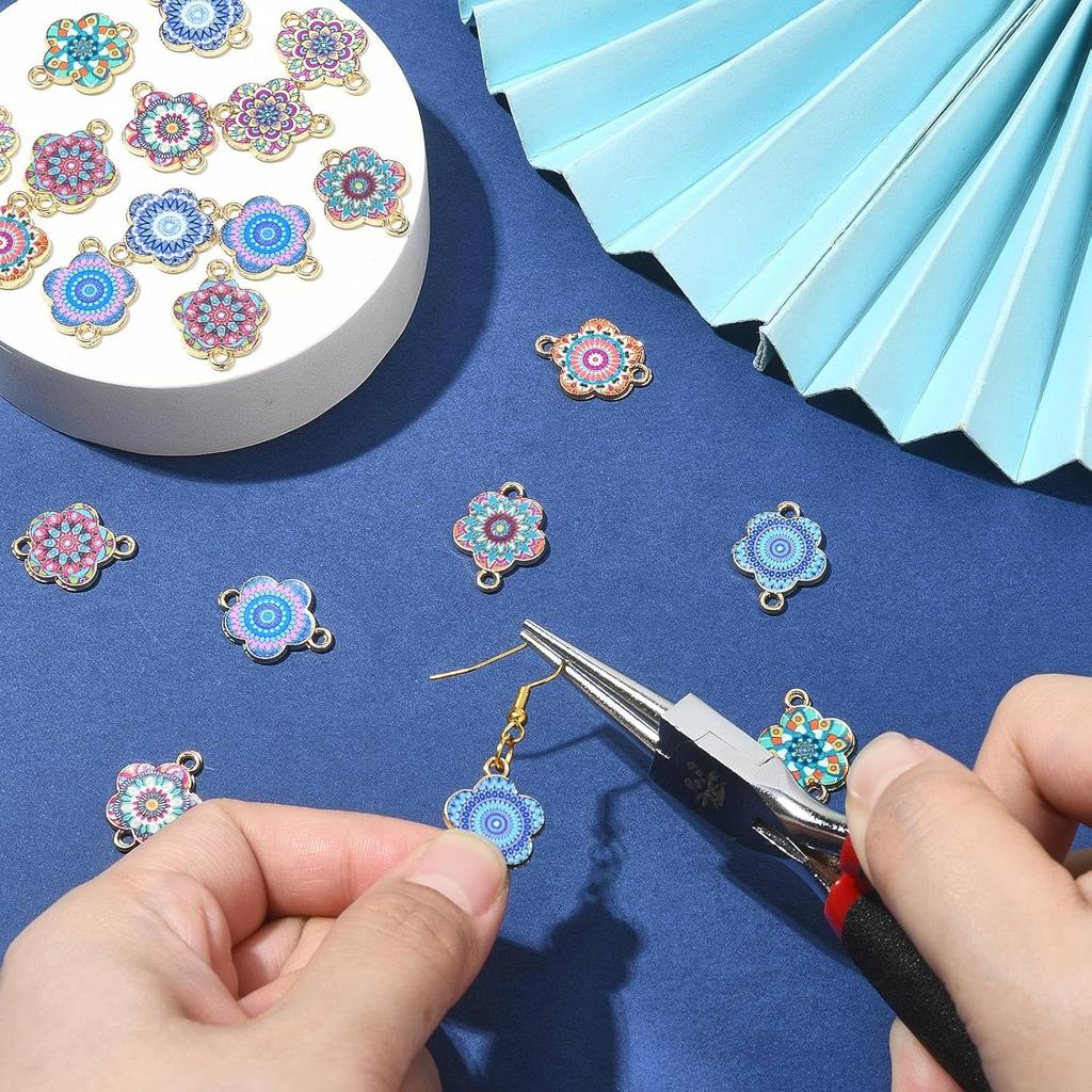 DanLingJewelry 30Pcs Random Flower Connector Charms Enamel Flower Charms with Double Loops for Jewelry Bracelets Making