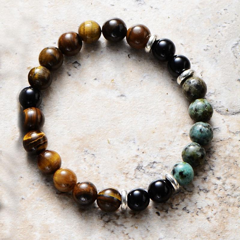 Retro Ethnic Style Tiger'S Eye Stone Turquoise Beaded Necklace 108 Buddha Beads Rosary Beads Fringed Long Necklace Men And Women