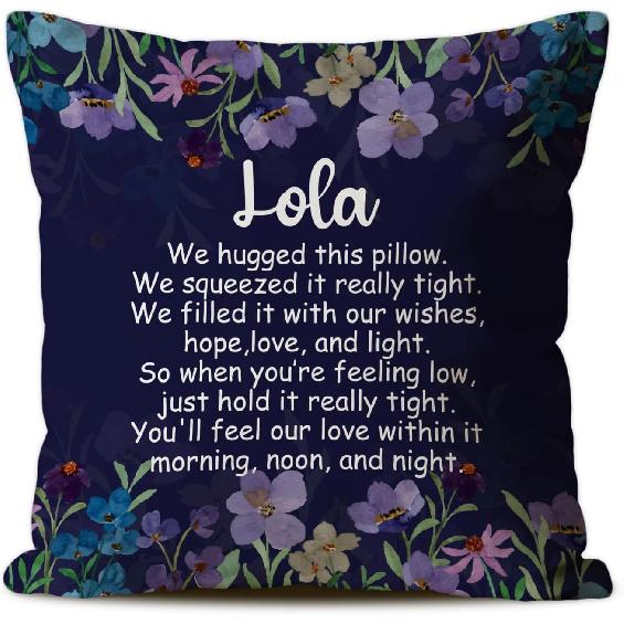 Floral Lola Throw Pillow Covers,Cozy Gifts for Lola Grandma,Heartwarming Grandmather Cushion Pillow,18x18 inch Lola-01