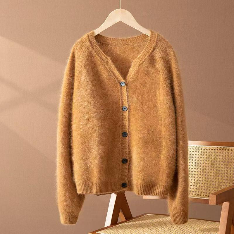 Women's 100% Cashmere Thickened Winter Sweater - Brushed Solid Color, Fashionable, Simple, Warm Cardigan for Outerwear or Innerwear.