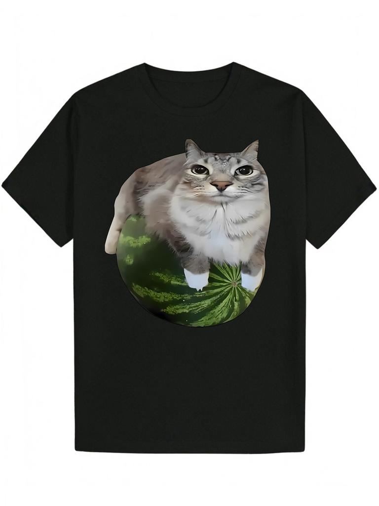 Funny Cat On Watermelon Meme Graphic Tee For Unisex Made Of 100 Cotton Perfect For Summer Casual Streetwear And Humor Style