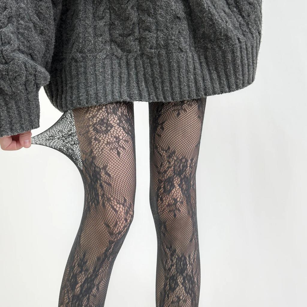 Sexy Holllow Lace Floral Thigh High Women Stockings Y2k Pantyhose Lingerie Hosiery Mesh Fishnet Stockings Women Tights Pantyhose